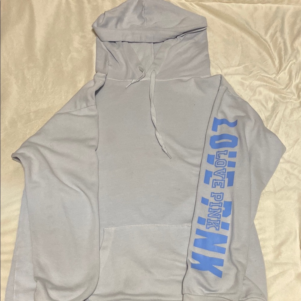Love Pink Hoodie in Light Gray and Blue